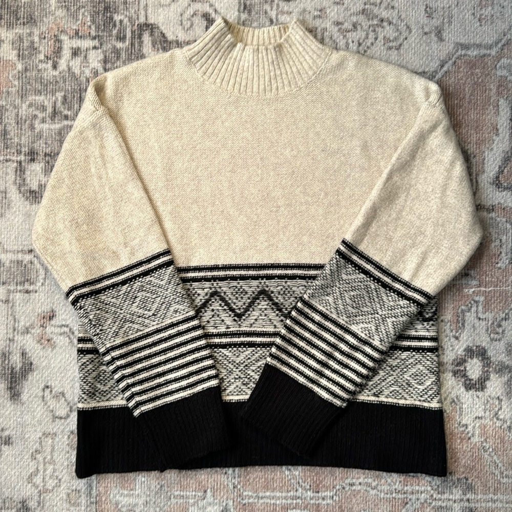 Banana Republic Fair Isle Mock-Neck Sweater Black & Oatmeal Size M